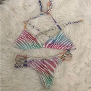 Wildfox swim rainbow pastel zebra bikini